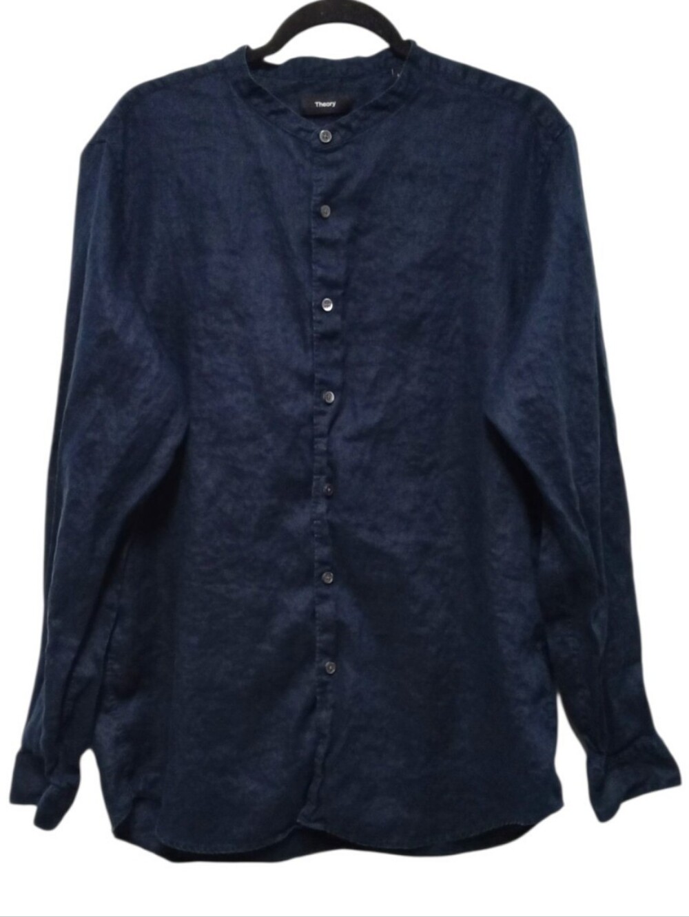 Theory Irving Relaxed Linen Shirt Womens L Navy Blue 100% Linen Button Down
